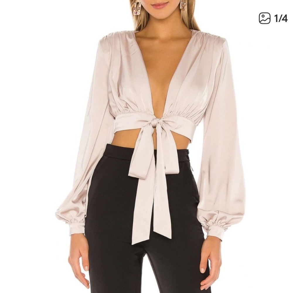 NBD Cream Tie-Front Blouse